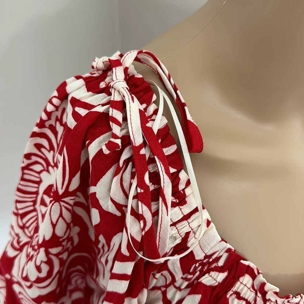 Women's Floral Red Shirt Knox Rose Flowy - Picture 3 of 4